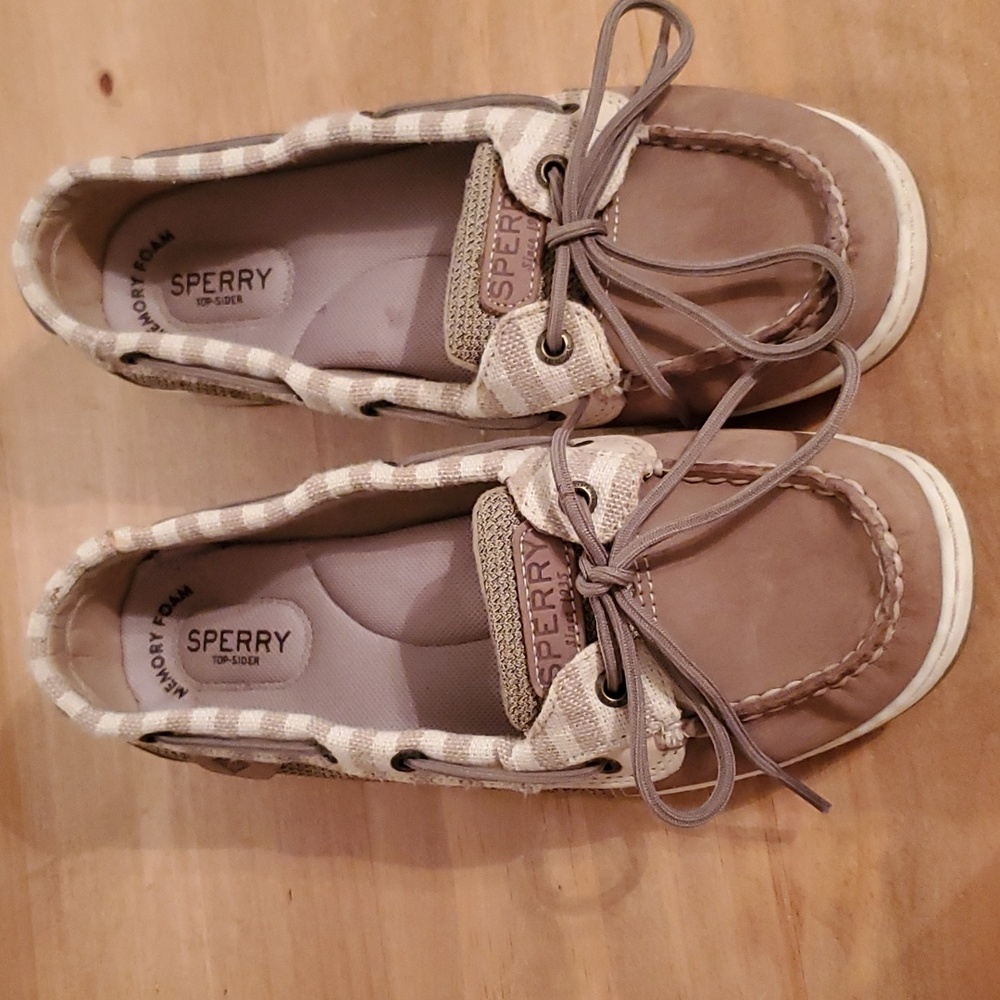 Sperry Top-Sider Angelfish Beige Stripe Lace Up Boat Shoes Women's Size 9.5